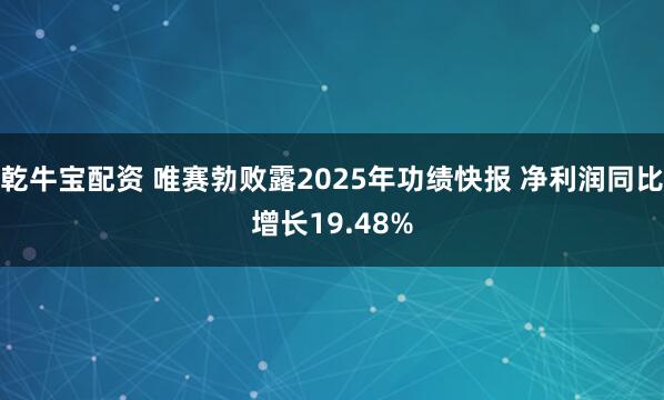 乾牛宝配资 唯赛勃败露2025年功绩快报 净利润同比增长19.48%
