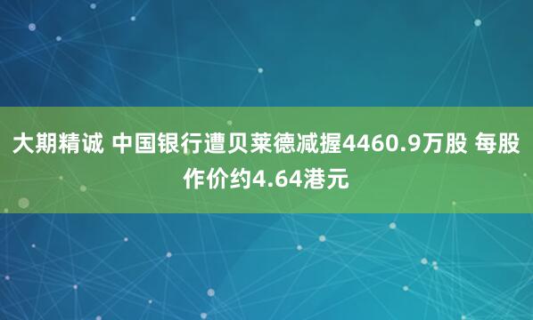 大期精诚 中国银行遭贝莱德减握4460.9万股 每股作价约4.64港元
