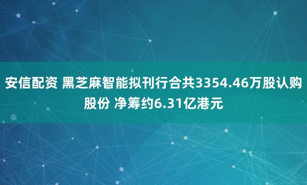 安信配资 黑芝麻智能拟刊行合共3354.46万股认购股份 净筹约6.31亿港元