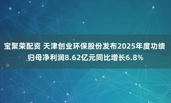 宝聚荣配资 天津创业环保股份发布2025年度功绩 归母净利润8.62亿元同比增长6.8%