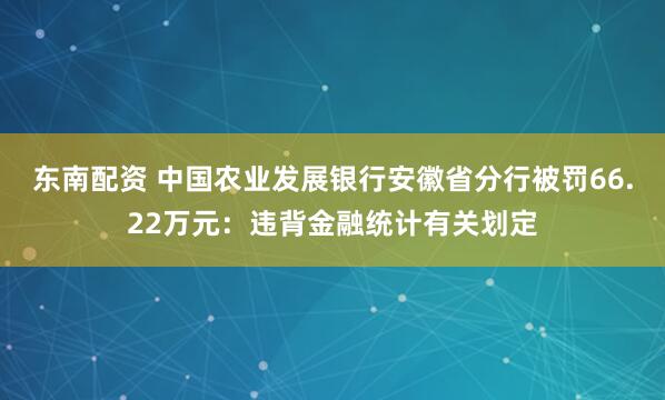 东南配资 中国农业发展银行安徽省分行被罚66.22万元：违背金融统计有关划定