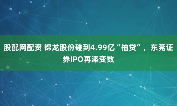 股配网配资 锦龙股份碰到4.99亿“抽贷”，东莞证券IPO再添变数